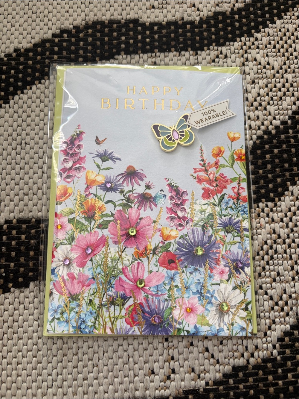 🆕Papyrus “Garden Of Flowers” Butterfly Pin Birthday Greeting Card